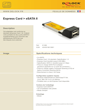 DeLOCK 61386 Express Card > 2 x eSATA 3 Gb/s Fiche technique | Fixfr