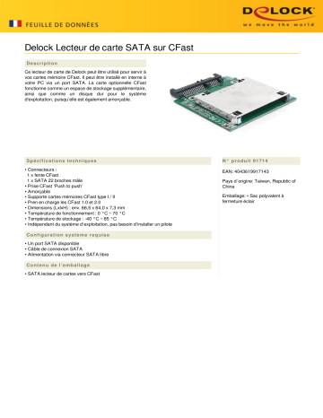 DeLOCK 91714 Card Reader SATA to CFast Fiche technique | Fixfr