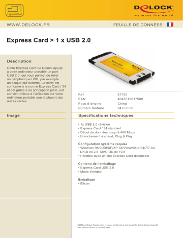 DeLOCK 61750 Express Card > 1 x USB 2.0 Fiche technique | Fixfr