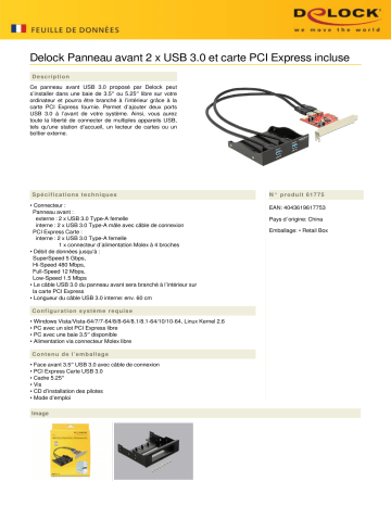 DeLOCK 61775 Front Panel 2 x USB 3.0 incl. PCI Express Card Fiche technique | Fixfr