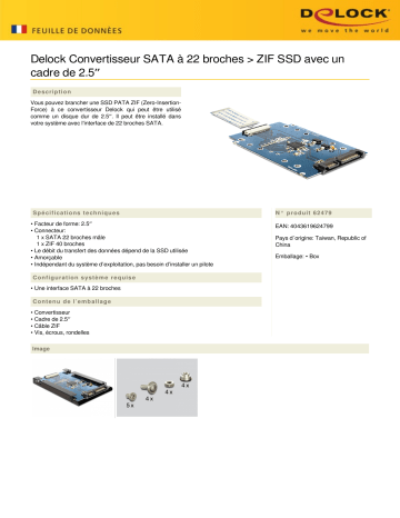 DeLOCK 62479 Converter SATA 22 pin > ZIF SSD Fiche technique | Fixfr