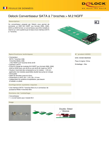 DeLOCK 62553 Converter SATA 7 Pin > M.2 NGFF Fiche technique | Fixfr