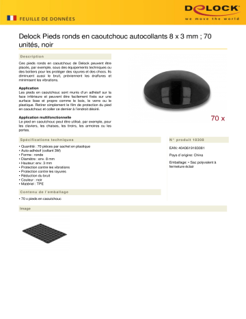 DeLOCK 18308 Rubber feet round self-adhesive 8 x 3 mm 70 pieces black Fiche technique | Fixfr