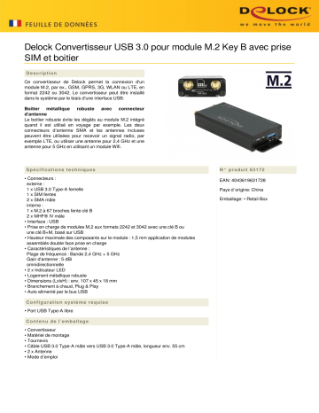 DeLOCK 63172 USB 3.0 Converter for M.2 Key B module Fiche technique | Fixfr