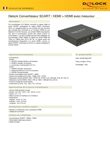 DeLOCK 62783 Converter SCART / HDMI to HDMI Fiche technique | Fixfr