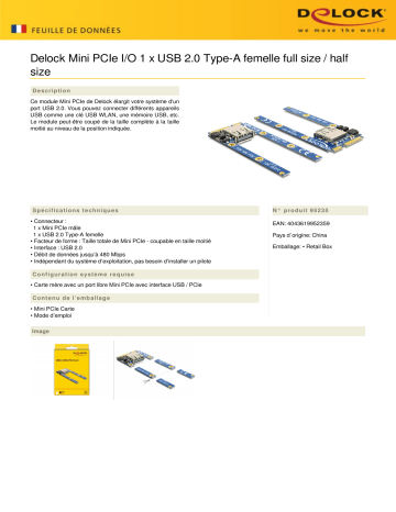 DeLOCK 95235 Mini PCIe I/O 1 x USB 2.0 Type-A female full size / half size Fiche technique | Fixfr