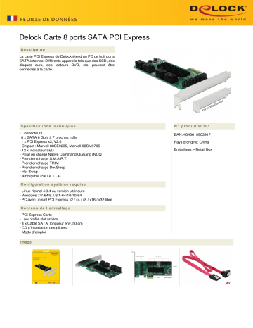 DeLOCK 90391 8 port SATA PCI Express Card Fiche technique | Fixfr