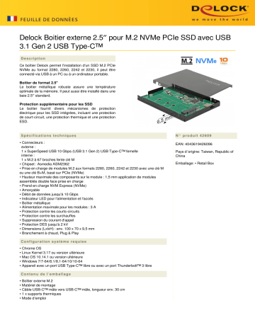 DeLOCK 42609 External 2.5″ Enclosure for M.2 NVMe PCIe SSD Fiche technique | Fixfr