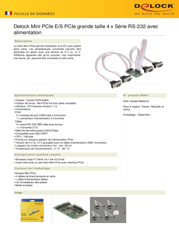 DeLOCK 95001 Mini PCIe I/O PCIe full size 4 x Serial RS-232 Fiche technique | Fixfr