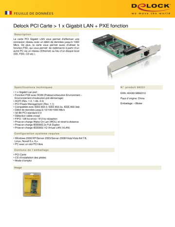 DeLOCK 89231 PCI Card > 1 x Gigabit LAN + PXE Function Fiche technique | Fixfr