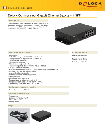 DeLOCK 87708 Gigabit Ethernet Switch 8 Port + 1 SFP Fiche technique | Fixfr