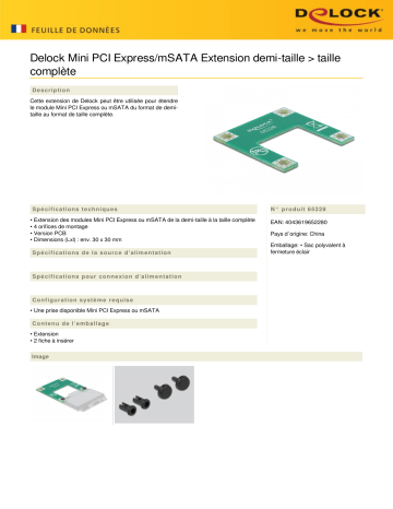 DeLOCK 65228 Mini PCI Express / mSATA Extension half size > full size Fiche technique | Fixfr