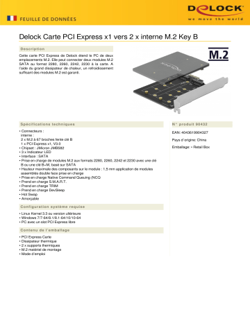 DeLOCK 90432 PCI Express x1 Card to 2 x internal M.2 Key B Fiche technique | Fixfr