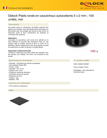 DeLOCK 18306 Rubber feet round self-adhesive 5 x 2 mm 100 pieces black Fiche technique | Fixfr