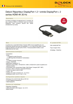 DeLOCK 87720 DisplayPort 1.2 Splitter 1 x DisplayPort in > 2 x HDMI out 4K 30 Hz Fiche technique