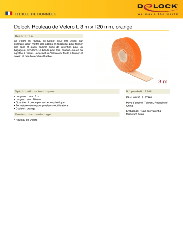 DeLOCK 18746 Velcro tape on roll L 3 m x W 20 mm orange Fiche technique | Fixfr