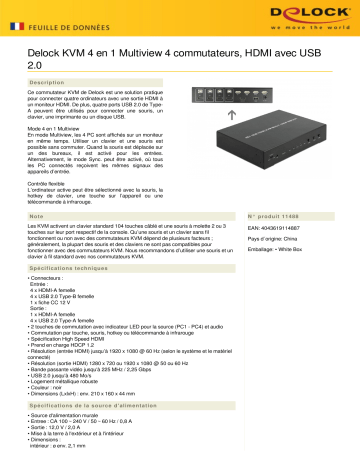 DeLOCK 11488 KVM 4 in 1 Multiview Switch 4 x HDMI Fiche technique | Fixfr