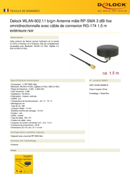 DeLOCK 65891 WLAN 802.11 b/g/n Antenna RP-SMA plug 3 dBi fixed omnidirectional Fiche technique