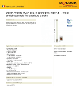 DeLOCK 88822 WLAN 802.11 ac/a/b/g/n Antenna N plug 4.5 - 7.0 dBi 22 cm omnidirectional fixed outdoor white Fiche technique