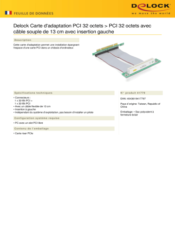 DeLOCK 41779 Riser Card PCI 32-Bit > PCI 32-Bit Fiche technique | Fixfr