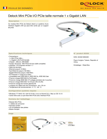 DeLOCK 95228 Mini PCIe I/O PCIe full size 1 x Gigabit LAN Fiche technique | Fixfr