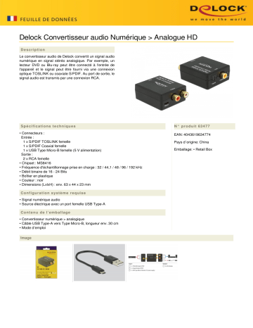 DeLOCK 63477 Audio Converter Digital > Analogue HD Fiche technique | Fixfr