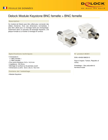 DeLOCK 86301 Keystone Module BNC female > BNC female Fiche technique | Fixfr