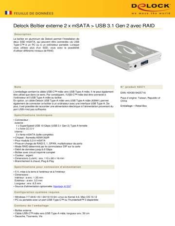 DeLOCK 42571 External Enclosure 2 x mSATA > USB 3.1 Gen 2 Fiche technique | Fixfr