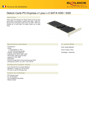 DeLOCK 90348 PCI Express x1 Card for 2 x SATA HDD / SSD Fiche technique | Fixfr