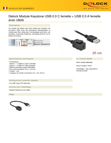 DeLOCK 86384 Keystone Module USB 2.0 C female > USB 2.0 A female Fiche technique | Fixfr