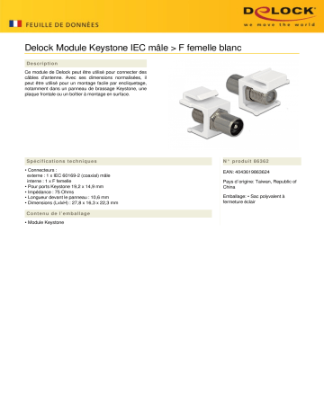 DeLOCK 86362 Keystone Module IEC male > F female white Fiche technique | Fixfr