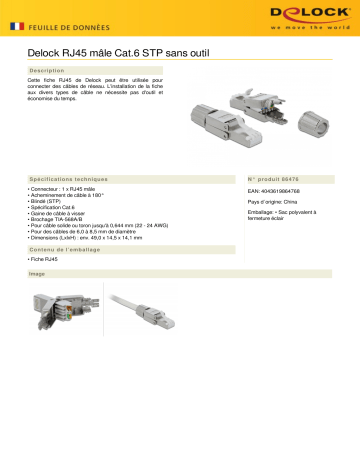 DeLOCK 86476 RJ45 plug Cat.6 STP toolfree Fiche technique | Fixfr