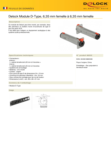 DeLOCK 86533 D-Type Module 6,35 mm female to 6,35 mm female Fiche technique | Fixfr