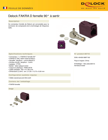 DeLOCK 89716 FAKRA D jack 90° for crimping Fiche technique | Fixfr