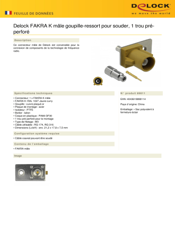 DeLOCK 89811 FAKRA K plug spring pin for soldering 1 prepunched hole Fiche technique | Fixfr