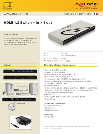 DeLOCK 87498 HDMI 1.3 Switch 4 in > 1 out Fiche technique | Fixfr