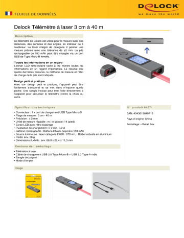 DeLOCK 64071 Laser Distance Meter 3 cm - 40 m Fiche technique | Fixfr