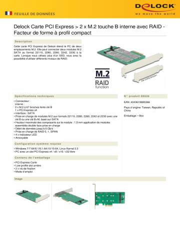 DeLOCK 89536 PCI Express Card > 2 x internal M.2 Key B Fiche technique | Fixfr