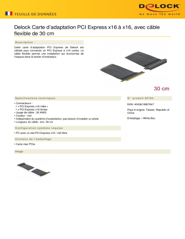 DeLOCK 85764 Riser Card PCI Express x16 to x16 Fiche technique | Fixfr