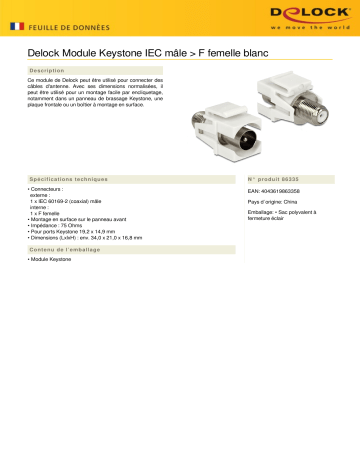 DeLOCK 86335 Keystone Module IEC male > F female white Fiche technique | Fixfr