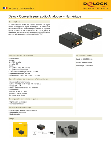 DeLOCK 62443 Audio Converter Analogue > Digital Fiche technique | Fixfr