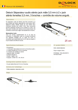 DeLOCK 66434 Audio Splitter stereo jack male 3.5 mm to 2 x stereo jack female 3.5 mm 3 pin + Volume control angled Fiche technique