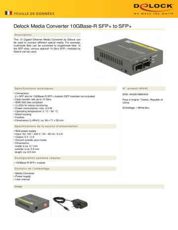 DeLOCK 86445 Media Converter 10GBase-R SFP+ to SFP+ Fiche technique | Fixfr