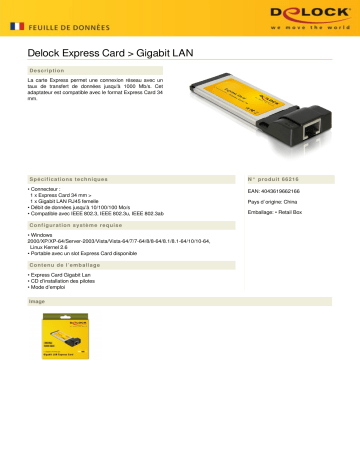 DeLOCK 66216 Express Card > Gigabit LAN Fiche technique | Fixfr