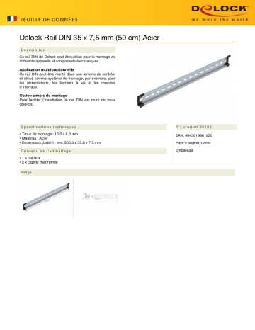 DeLOCK 66193 DIN Rail 35 x 7.5 mm (50 cm) Steel Fiche technique | Fixfr