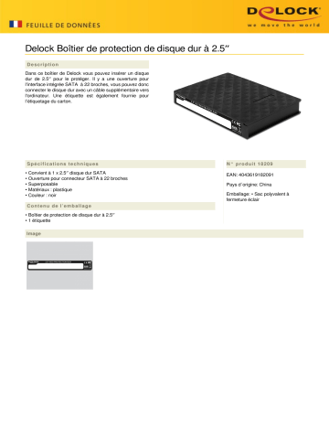 DeLOCK 18209 2.5″ HDD protection box Fiche technique | Fixfr