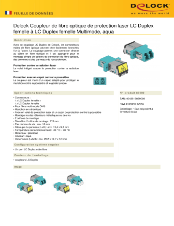 DeLOCK 86900 Optical Fiber Coupler Fiche technique | Fixfr