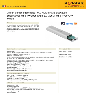 DeLOCK 42634 External Enclosure for M.2 NVMe PCIe SSD Fiche technique | Fixfr