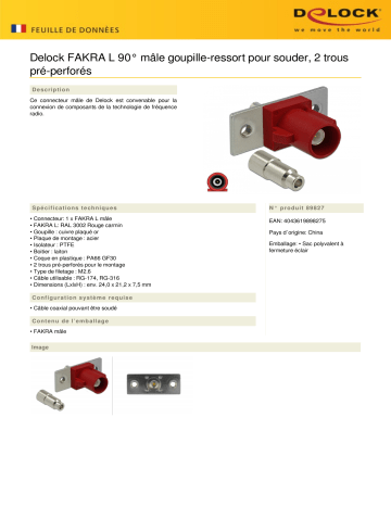 DeLOCK 89827 FAKRA L plug spring pin for soldering 2 prepunched holes Fiche technique | Fixfr