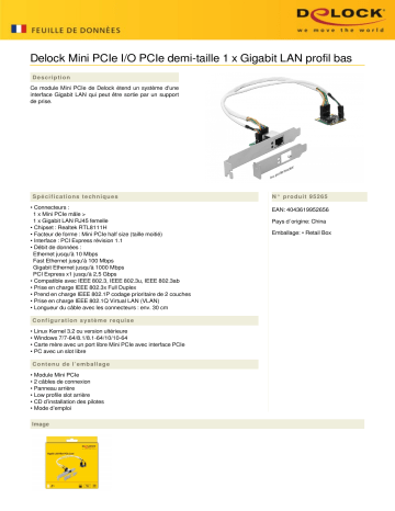 DeLOCK 95265 Mini PCIe I/O PCIe half size 1 x Gigabit LAN Low Profile Fiche technique | Fixfr